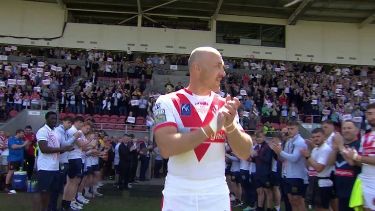 Hooker James Roby, who is retiring at the end of the season, received a guard of honour on his record 532nd appearance for hometown club St Helens.