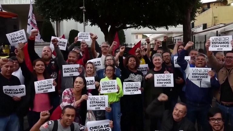 Brazilian protestors gathered outside the Spanish consulate in Sao Paulo to condemn the racist abuse.