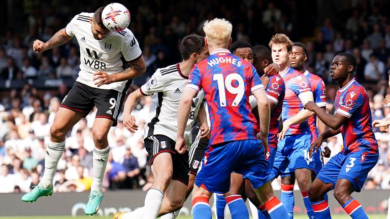 Aleksandar Mitrovic heads his second goal to give Fulham the lead against Crystal Palace