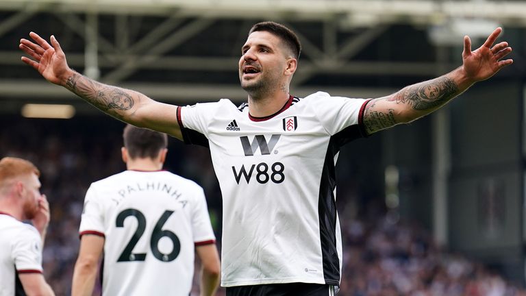 Aleksandar Mitrovic celebrates after scoring his second