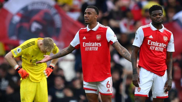Arsenal players react during the 3-0 loss vs Brighton