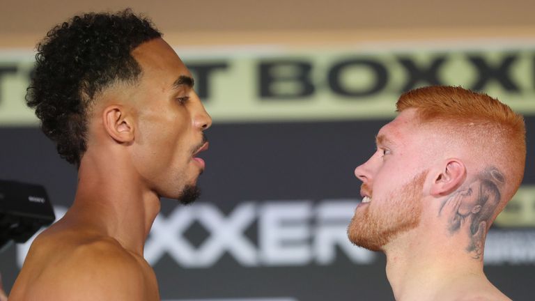 BEN SHALOM...S BOXXER CROWNING GLORY FIGHT NIGHT..05/05/2023 OFFICIAL WEIGH-IN..HILTON BIRMINGHAM METROPOLE..PIC LAWRENCE LUSTIG/BOXXER..(PICS FREE FOR EDITORIAL USE ONLY).Ben Whittaker vs Jordan Grant.Light-Heavyweight Contest
