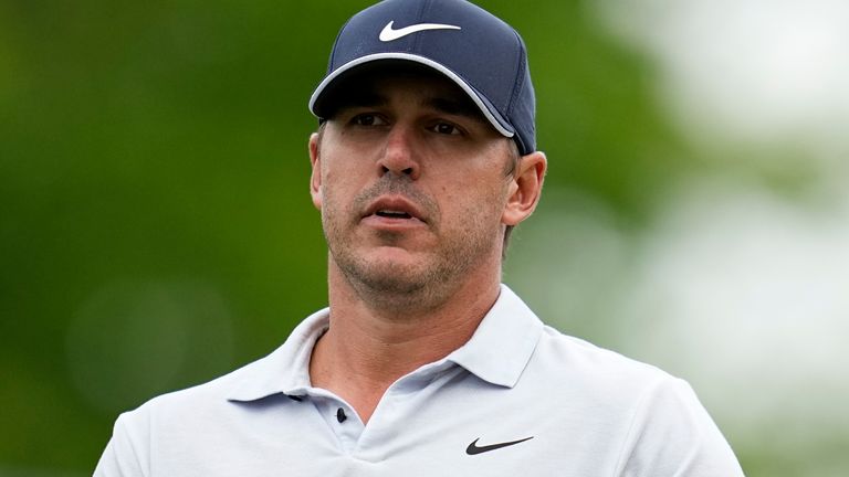 Brooks Koepka reacts after missing a putt on the ninth hole during the third round of the PGA Championship golf tournament at Oak Hill Country Club on Saturday, May 20, 2023, in Pittsford, N.Y. (AP Photo/Abbie Parr)