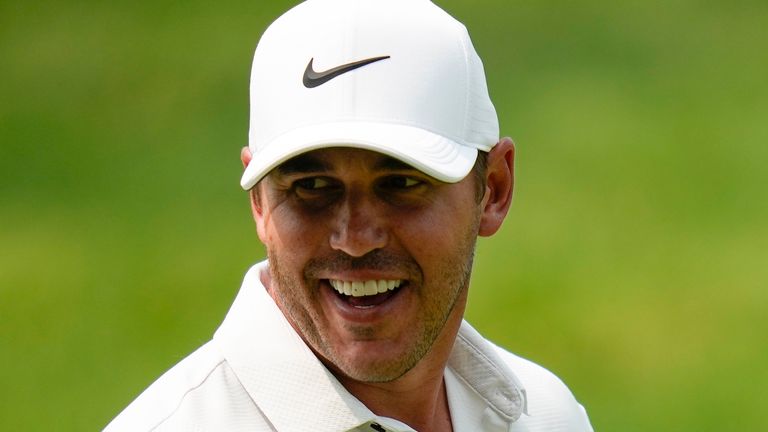 Brooks Koepka smiles on the second hole during the final round of the PGA Championship golf tournament at Oak Hill Country Club on Sunday, May 21, 2023, in Pittsford, N.Y. (AP Photo/Seth Wenig)