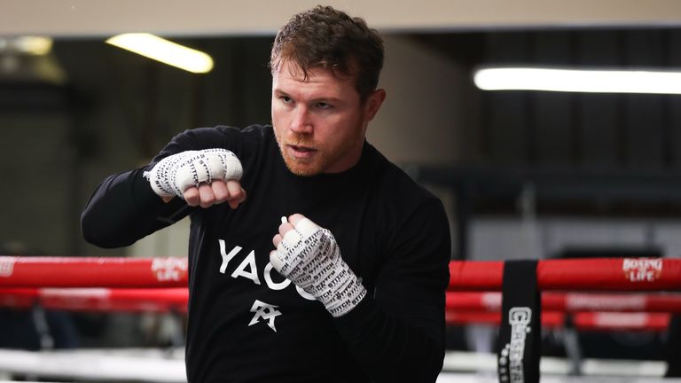 March 31, 2023; San Diego, California; Saul ...Canelo... Alvarez works out ahead of his bout against John Ryder on May 6, 2023 in Jalisco, Guadalajara, Mexico. Mandatory Credit: Meg Oliphant/Matchroom.
