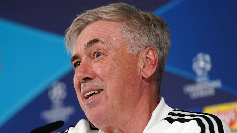 Real Madrid manager Carlo Ancelotti during a press conference at the Ciudad Real Madrid Training Centre, Madrid. Picture date: Monday May 8, 2023.