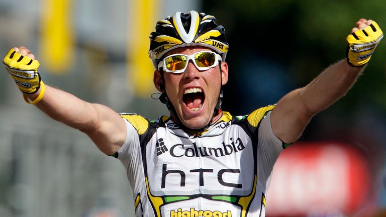 Mark Cavendish winning a stage at the 2009 Tour de France for Team HTC-Colombia