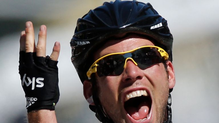 Mark Cavendish wins on the Champs-Elysees for a fourth consecutive time after the perfect lead out from Team Sky