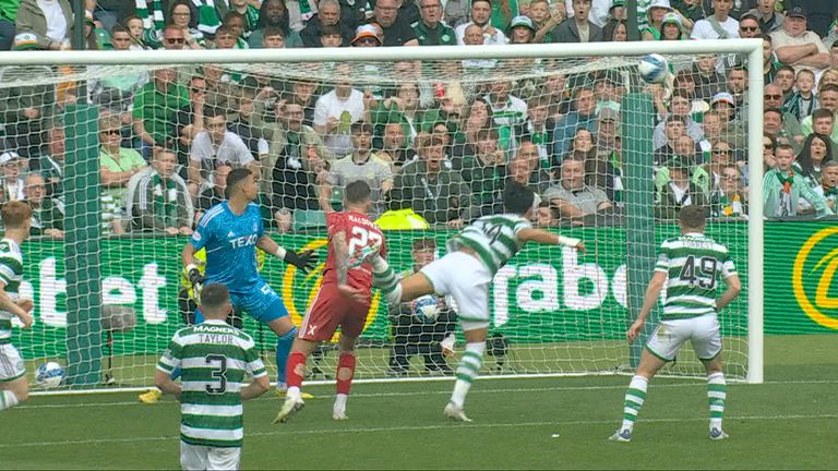 Celtic score their fourth against Aberdeen at Celtic Park