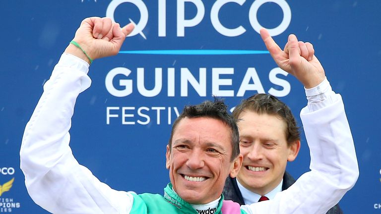Frankie Dettori celebrates victory in the first Classic of the British flat season