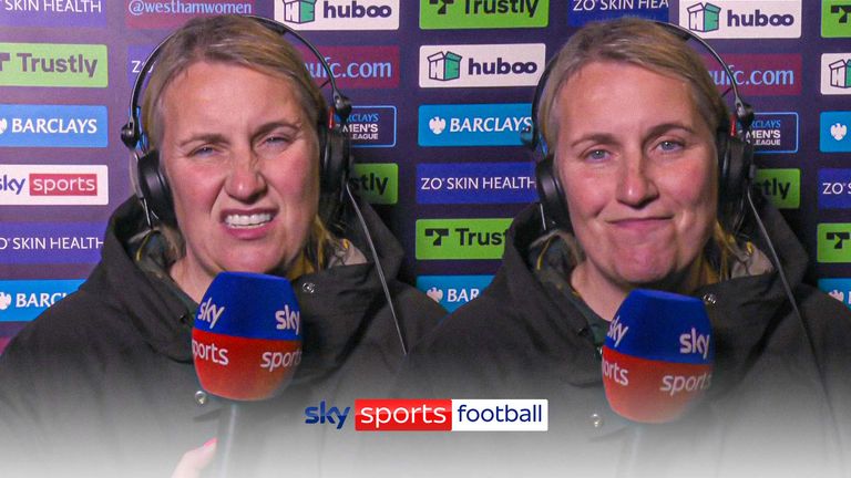 Emma Hayes reacts after Chelsea&#39;s 4-0 win over West Ham in the WSL