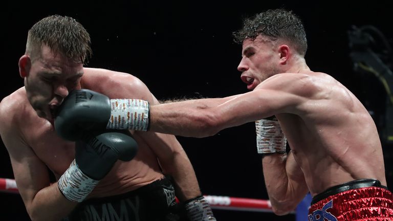 Gibbs lands a flush southpaw cross (Photo: Lawrence Lustig/BOXXER)