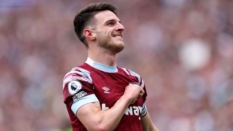 Declan Rice celebrates his equaliser