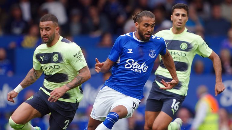 Everton's Dominic Calvert-Lewin breaks clear vs Man City