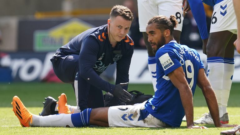 Dominic Calvert-Lewin receives treatment in the first half