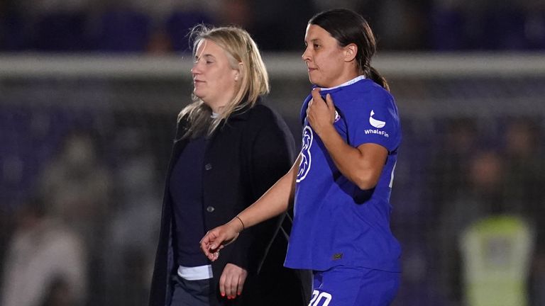 Chelsea manager Emma Hayes with striker Sam Kerr