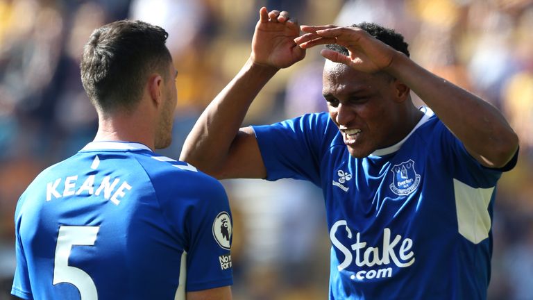 Yerry Mina was set up by Michael Keane for his late Everton equaliser at Wolves
