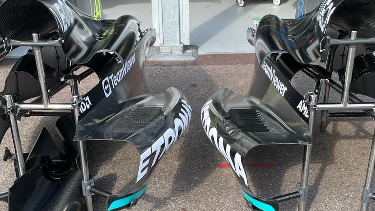 Mercedes' upgraded sidepod design for the W14