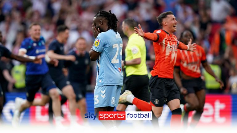 Fankaty Dabo&#39;s missed penalty in the shootout sees Luton Town promoted to the Premier League.