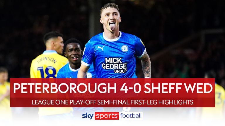 HIGHLIGHTS OF THE 1ST LEG PLAY OFF MATCH BETWEEN PETERBOROUGH AND SHEFF WEDS THUMB 