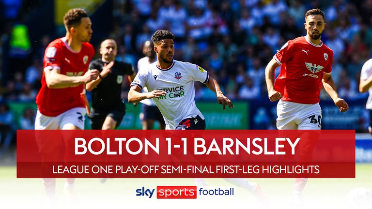 Highlights of the Sky Bet League One play-off semi-final first-leg between Bolton and Barnsley thumb