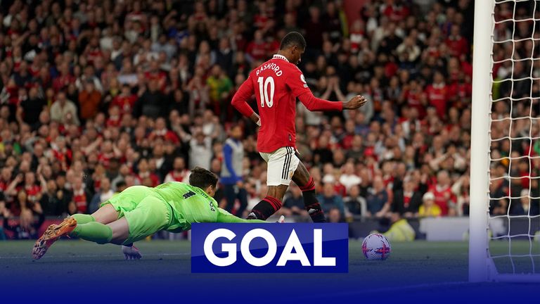 Marcus Rashford adds a fourth goal for Manchester United against Chelsea.
