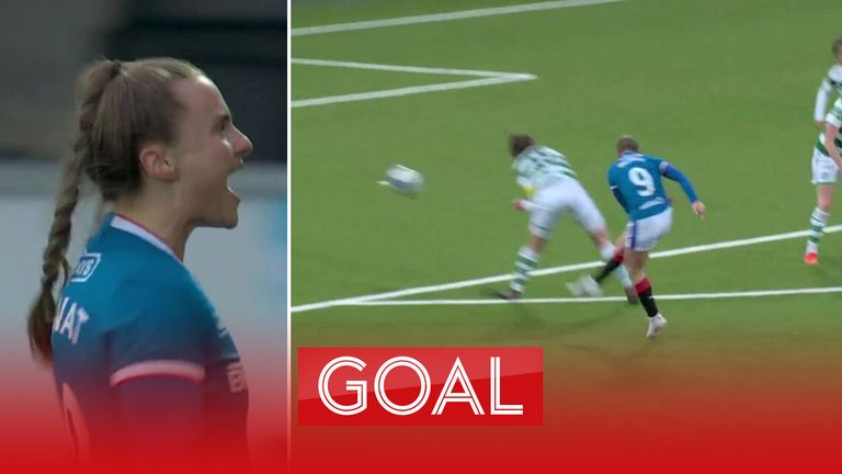 Kirsty Howat gives Rangers the lead over Celtic with this stunner from just outside the penalty area
