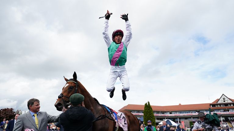 Frankie Dettori gives the Chester crowd one final flying dismount after victory on Arrest