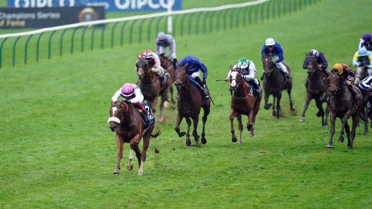 Chaldean pulls clear of his rivals to win the Qipco 2000 Guineas at Newmarket