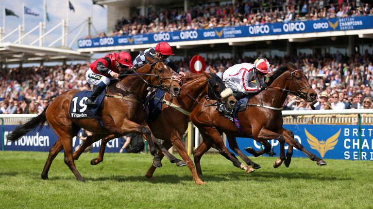 HMS President (white and red) gets there late to win on 1000 Guineas day at Newmarket