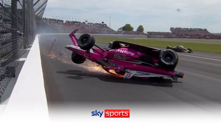 A huge collision at the Indy 500 saw Felix Rosenqvist collect Kyle Kirkwood, flipping the latter's car and flip sending one of his tyres flying over spectators and crashing into a parked car - with both drivers walking away from the accident