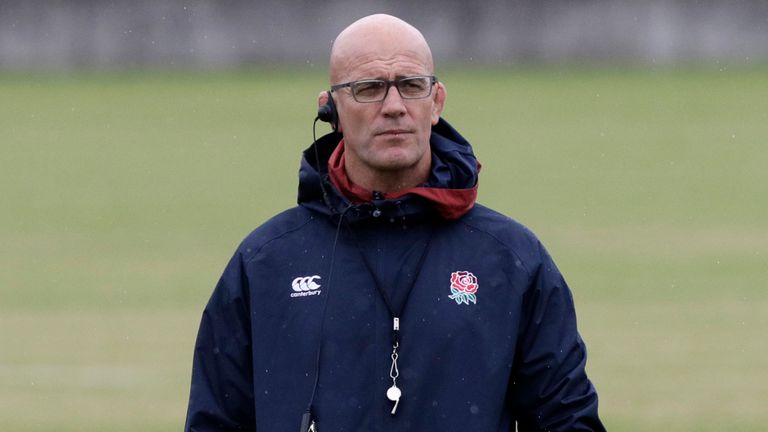 England defence coach John Mitchell watches a training session in Tokyo, Japan, Tuesday, Oct. 29, 2019. England will play South Africa in the Rugby World Cup final on Saturday Nov. 2. in Yokohama. (AP Photo/Mark Baker)