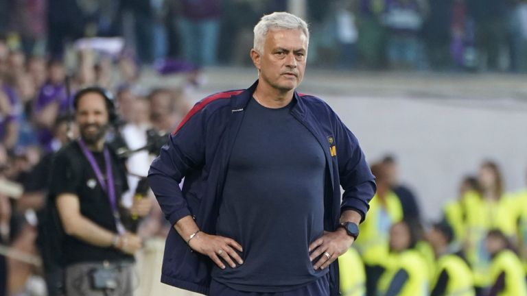 Roma coach Jose Mourinho follows the action 