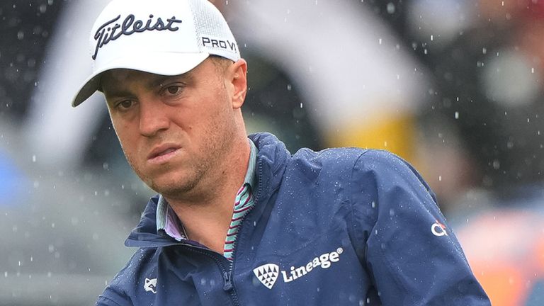 ROCHESTER, NY - MAY 20: Justin Thomas watches his third shot on the ninth hole during the third round of the PGA Championship at Oak Hill Country Club on Saturday, May 20, 2023 in Rochester, New York. (Photo by Darren Carroll/PGA of America)
