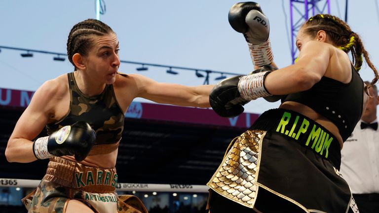 BEN SHALOM...S BOXXER FIGHT NIGHT.OKOLIE v BILLAM-SMITH.27/05/2023 VITALITY STADIUM.PIC LAWRENCE LUSTIG/BOXXER.(PICS FREE FOR EDITORIAL USE ONLY).LIGHTWEIGHT CONTEST.KARRISS ARTINGSTALL v JADE TAYLOR