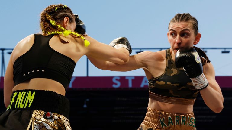 BEN SHALOM...S BOXXER FIGHT NIGHT.OKOLIE v BILLAM-SMITH.27/05/2023 VITALITY STADIUM.PIC LAWRENCE LUSTIG/BOXXER.(PICS FREE FOR EDITORIAL USE ONLY).LIGHTWEIGHT CONTEST.KARRISS ARTINGSTALL v JADE TAYLOR