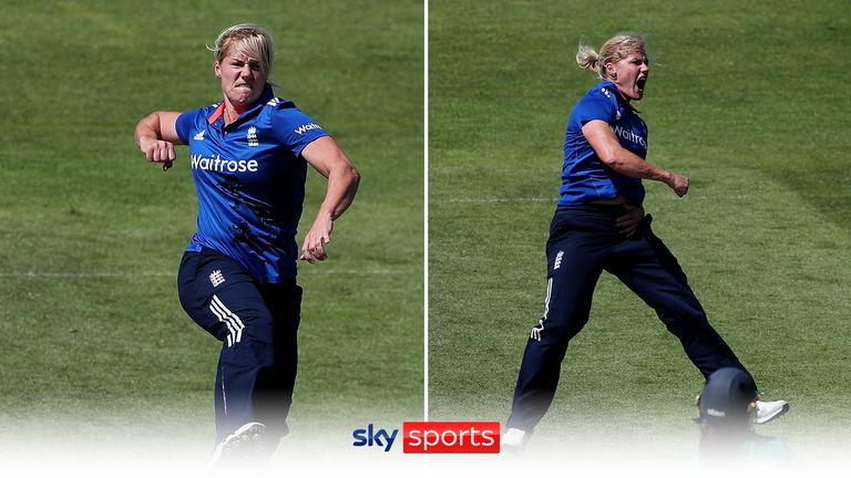 England&#39;s Katherine Brunt celebrates the wicket of Pakistan&#39;s Nain Abidi during the Third Royal London One Day International at the Cooper Associates County Ground, Taunton.
