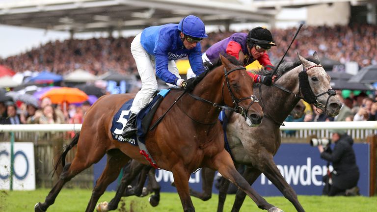 King Of Conquest (near) holds off Saga, in the royal colours, at Newmarket 