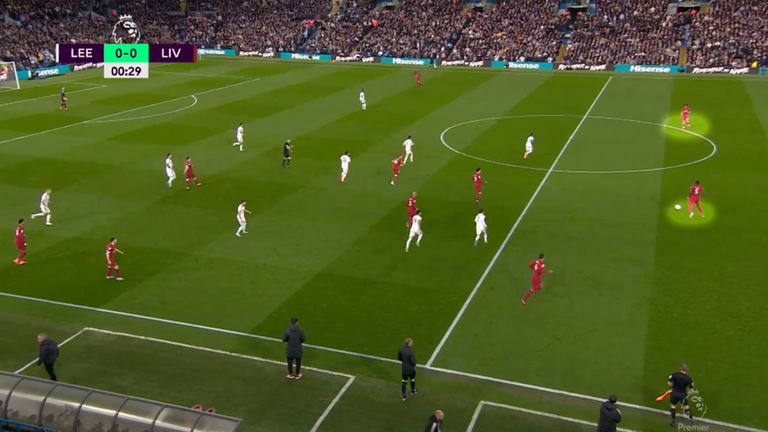 Konate picks up the ball as Liverpool regain possession with Liverpool still in their defensive shape