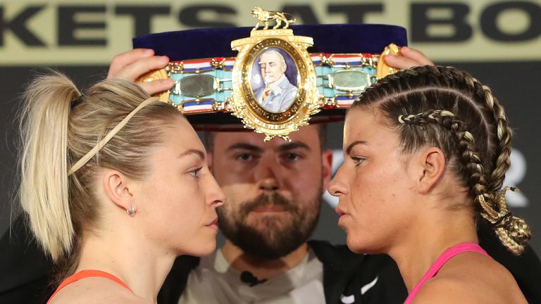 BEN SHALOM...S BOXXER CROWNING GLORY FIGHT NIGHT..05/05/2023 OFFICIAL WEIGH-IN..HILTON BIRMINGHAM METROPOLE..PIC LAWRENCE LUSTIG/BOXXER..(PICS FREE FOR EDITORIAL USE ONLY).Lauren Price vs Kirstie Bavington.Inaugural Vacant British Female Welterweight Championship