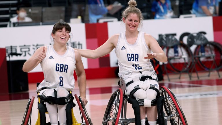 Britain's Paralympians Laurie Williams (L) and her partner Robyn Love