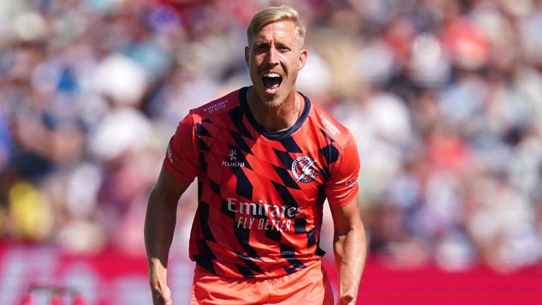 Lancashire Lightning's Luke Wood celebrates taking the wicket of Yorkshire Vikings' Adam Lyth during the Vitality Blast T20 semi-final match at Edgbaston Stadium, Birmingham. Picture date: Saturday July 16, 2022.