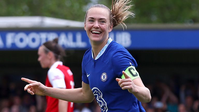 Magdelena Eriksson celebrates after making it 2-0