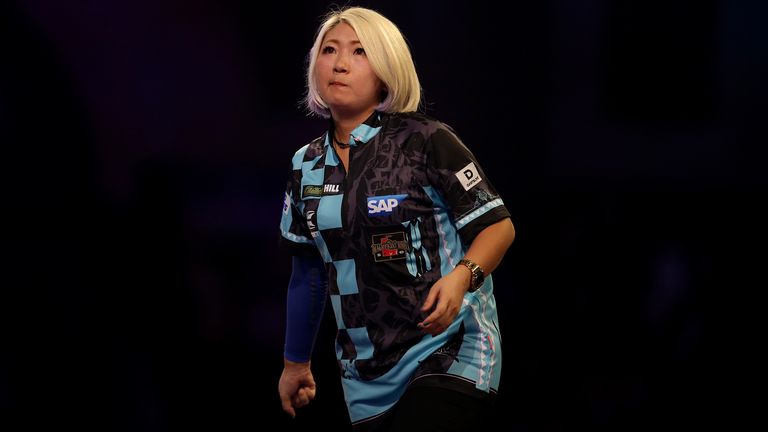 Mikuru Suzuki reacting during day three of the William Hill World Championships at Alexandra Palace, London. PA Photo. Picture date: Sunday December 15, 2019. See PA story DARTS World. Photo credit should read: Steven Paston/PA Wire. 