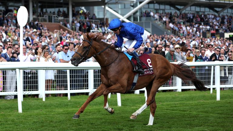William Buick lets out a roar as Modern Games wins the Lockinge at Newbury