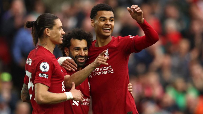Mohamed Salah celebrates giving Liverpool the lead against Brentford