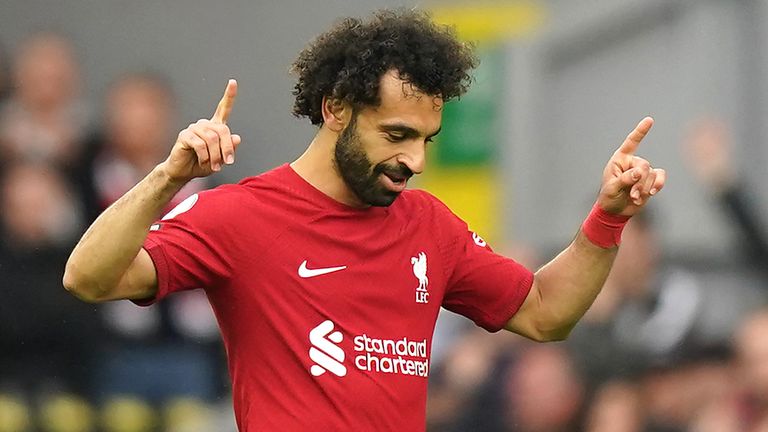 Mohamed Salah celebrates after putting Liverpool 1-0 up