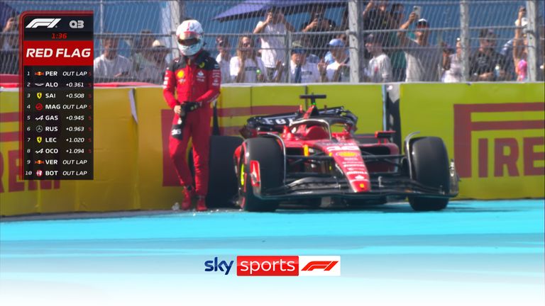 Charles Leclerc had a massive crash in his Ferrari towards the end of Q3, bringing out the red flag and in the process handing pole to Red Bull&#39;s Sergio Perez.
