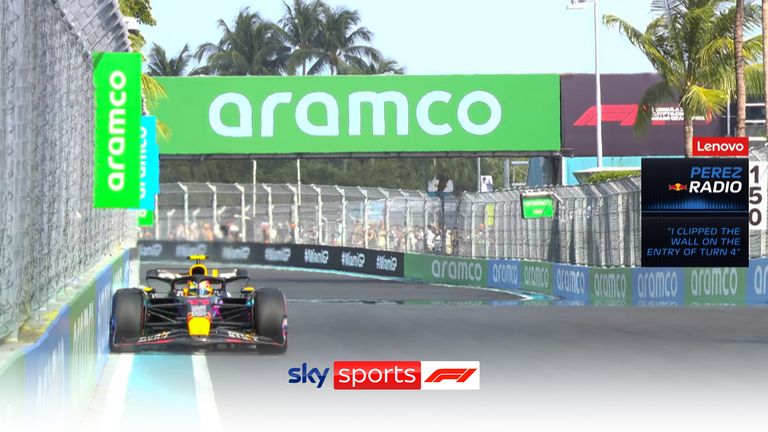 Sergio Perez had a minor collision with the wall in his Red Bull during Q2 in the United States.
