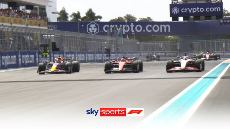 Max Verstappen takes advantage of a tussle between Charles Leclerc and Kevin Magnussen to overtake them both.